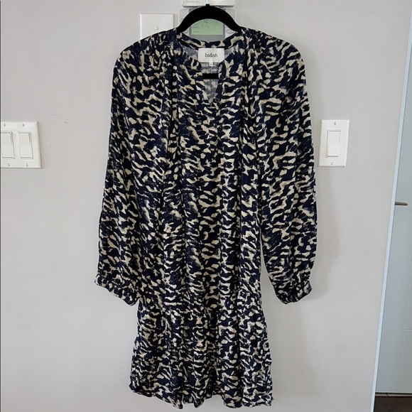 ba&sh Aisha Mini Long sleeve Dress in Blue Graphic NWT - Picture 7 of 15